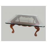 SOLID MAHOGANY GLASS TOP CHIPPENDALE COCKTAIL