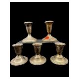LOT OF 5 WEIGHTED STERLING CANDLESTICKS