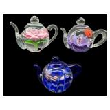 3 PC LOT EDINOURGH ART GLASS TEAPOT PAPERWEIGHTS