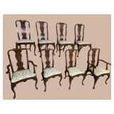 8 ANTIQUE BURLED WALNUT QUEEN ANNE CHAIRS