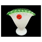 FENTON EMERALD CREST MILK GLASS FAN BUD VASE