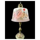 REVERSE PAINTED FLORAL AND BRASS 2 LIGHT LAMP
