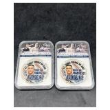 2 SILVER EAGLE OVERLAY 1 oz. JUDGE 62 SLAB COINS