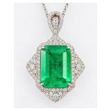 PLATINUM EMERALD & DIAMOND PENDANT NECKLACE