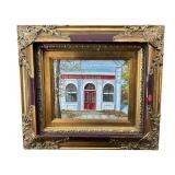 SIGNED TOWEL OIL ON CANVAS IN ORNATE GOLD FRAME