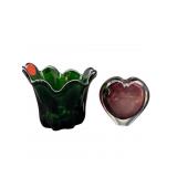 2 PC LOT ART GLASS