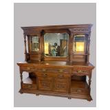 MONUMENTAL CARVED OAK SIDEBOARD WITH MIRROR