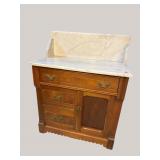 WALNUT VICTORIAN MARBLE TOP WASHSTAND