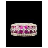 STERLING SILVER RED & WHITE SAPPHIRE DESIGNER RING