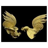 2 BRASS FIGHTING ROOSTER FIGURINES