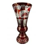 EGERMANN BOHEMIAN ETCHED RUBY CUT TO CLEAR VASE