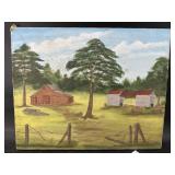 FARM SCENE LANDSCAPE OIL ON CANVAS