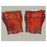 2 CARVED SERPENTINE FRONT MAHOGANY NIGHTSTANDS