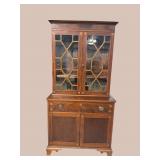 19TH CENT. MAHOGANY INLAID STEP BACK CUPBOARD