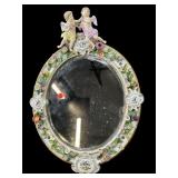 LARGE MEISSEN PORCELAIN FLORAL OVAL MIRROR