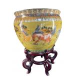 LARGE PORCELAIN RUNNING HORSES FISHBOWL PLANTER