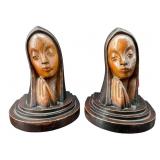PR OF MADONNA CARVED WOODEN BOOKENDS