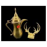 2 PC LOT BRASS AND ANTLER PEN HOLDER