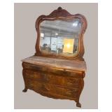 EXCEPTIONAL WALNUT CARVED MARBLE TOP DRESSER