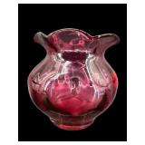 PILGRIM CRANBERRY ART GLASS RUFFLED SMALL BOWL