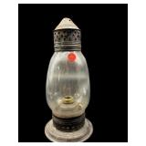 ANTIQUE PIERCED AND GLASS WELL OIL LAMP