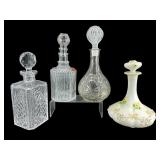 4 PC LOT CRYSTAL AND MILK GLASS DECANTERS