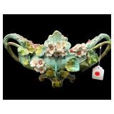 LARGE MAJOLICA APPLIED FLOWERS CONSOLE BOWL