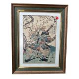 JAPANESE WOODBLOCK UKIYO-E PRINT OF SAMURAI