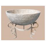 LARGE COMPOSITE BOWL ON IRON STAND