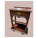 WALNUT MARBLE TOP 1 DRAWER STAND