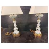 2 ANTIQUE BOHEMIAN CUT TO EMERALD TABLE LAMPS