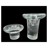 LOT OF 2 BLENKO ICE GLASS MUSHROOM CANDLEHOLDERS