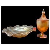 2 PC LOT MARIGOLD CARNIVAL GLASS