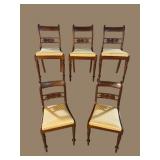 5 CARVED TURNED LEG ANTIQUE CHAIRS