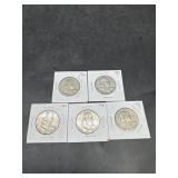 LOT OF 5 VARIOUS DATES FRANKLIN HALF SILVER