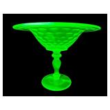 LARGE URANIUM HEXAGON GREEN DEPRESSION COMPOTE