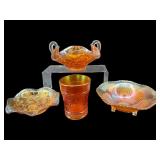 4 PC LOT MARIGOLD CARNIVAL GLASS