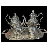 SILVER ON COPPER ENGLISH TEA SET & TRAY