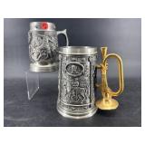 2 PC LOT PEWTER FIGURAL STEINS