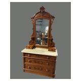 LARGE WALNUT VICTORIAN MARBLE TOP DRESSER