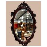 CHERRY CARVED HOLLYWOOD REGENCY STYLE OVAL MIRROR