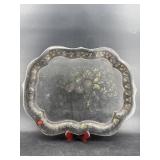 LARGE TOLEWARE TRAY WITH HAND PAINTED FRUIT