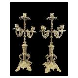 2 SOLID BRASS FRENCH 5 LIGHT CANDELABRAS