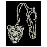SILVER TONE LEOPARD HEAD CRYSTAL NECKLACE