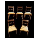 5 CARVED WALNUT SABER LEG ANTIQUE CHAIRS