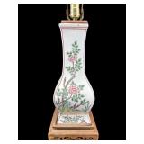 LARGE ORIENTAL PORCELAIN TABLE LAMP ON WOODEN BASE