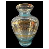 LARGE MCM BLUE AND GOLD ACCENT VASE