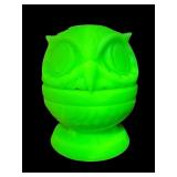 FENTON LIME GREEN SATIN URANIUM OWL FAIRY LAMP