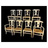 8 DISTRESSED PAINT DECORATED RUSH BOTTOM CHAIRS