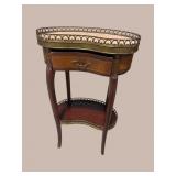 FRENCH MARBLE TOP KIDNEY SHAPED 1 DRAWER STAND